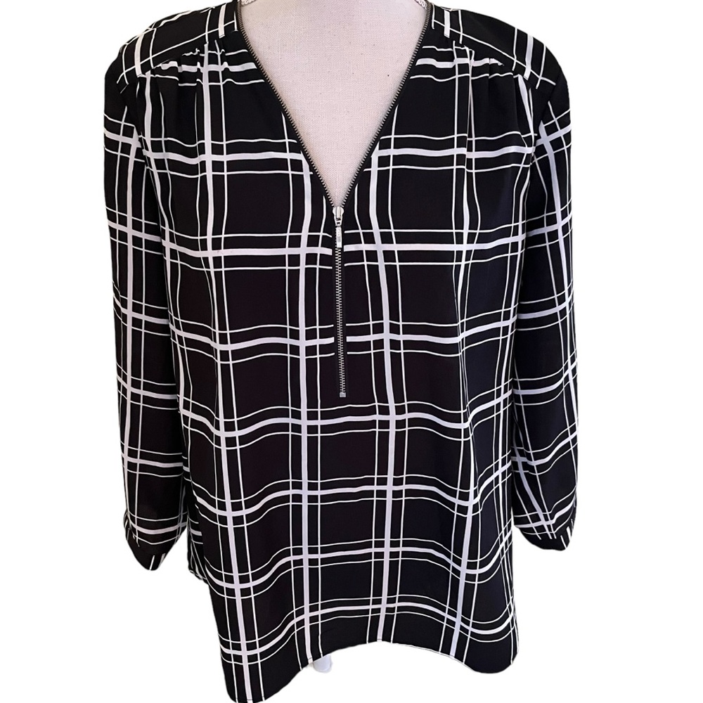 Trouve Black/White Windowpane Plaid Blouse L